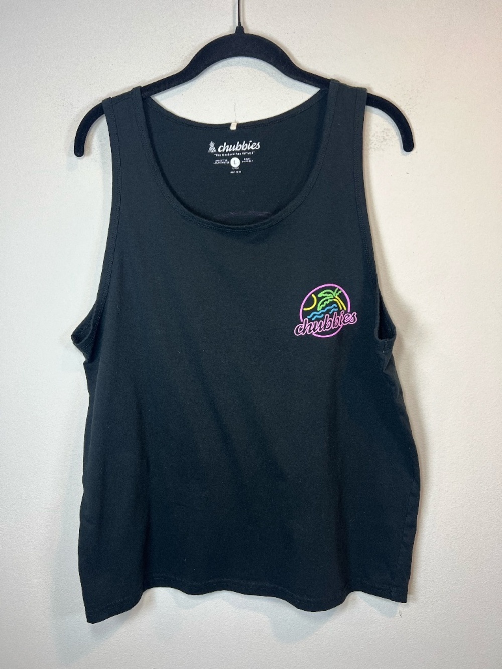 Chubbies Neon Dream Tank Top Shirt Black Neon Palm Tree Graphic Gym Summer Large